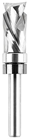 SpeTool 1/2″ (12.7 mm) Spiral Compression Flush Trim Router Bit, 1/4″ Shank Top Bearing 25.4 mm Cut Length Carbide Cutter — for veneer & laminate edge cleanup, CNC woodworking jobs