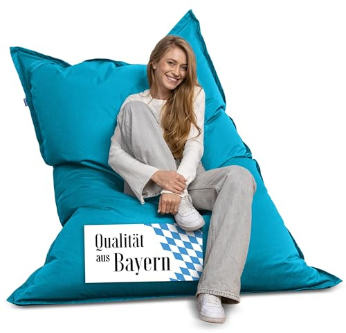 Bruni Puf gigante Caree en color azul claro – Puf rectangular XXL con 140 x 180 cm y relleno de 400 l, con funda interior, saco reclinable, funda extraíble, interior y exterior, de Alemania