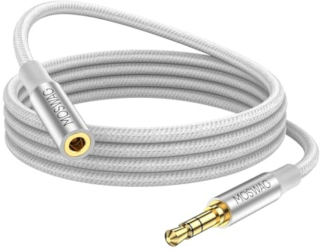 MOSWAG 3,5 mm förlängningskabel hane till hona ljudförlängningskabel 8 m flätad nylonsladd kompatibel med bilradio, smartphones, hörlurar, surfplattor, mediaspelare
