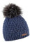 SABBOT Schick Damen Mütze mit Pelzbommel, Fleece-Futter, Wintermütze, Modernes Strickmuster, Warme Kappe (Blaue Highlights)