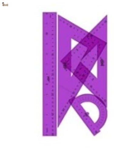 BricoLoco.com Set Juego Regla escuadra, cartabón y transportador de angulos plástico Transparente Color. Material Escolar. (Morado)