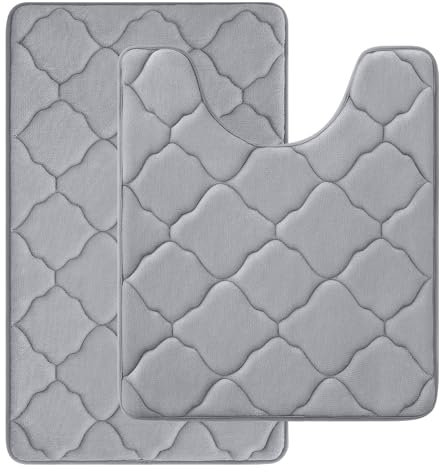 Homaxy Memory Foam Badezimmerteppich Set 2 teilig WC Vorleger mit Ausschnitt Set Saugfähige rutschfeste Badematte Set Waschbar Badteppich Set 2teilig, Grau
