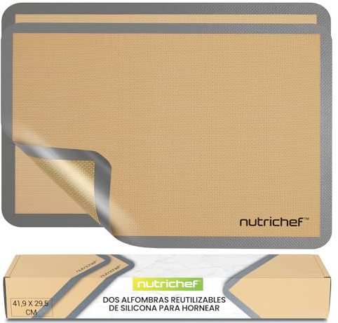 Nutrichef Tappetino Silicone per Forno, Rettangolare, 2 Pezzi, 42 x 29.5 cm, Antiaderente, Riutilizzabile, per Dolci, Pasticceria, Biscotti, Pane, Pizza, per Casa e Cucina, Grigio, Resiste Fino a 250C