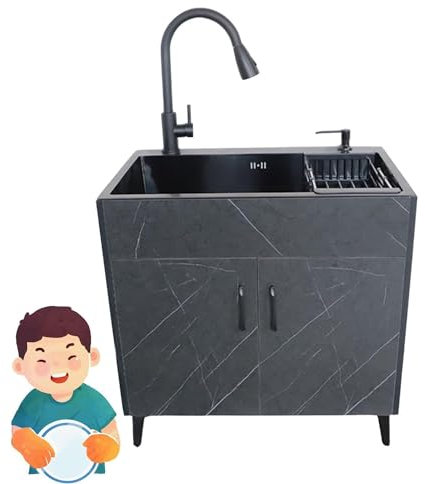 Meuble sous Evier Cuisine Armoire en Acier Inoxydable Évier Autoportant avec Robinet, Évier Utilitaire Plonge INOX pour Cuisine, Restaurant, Garage, Jardin