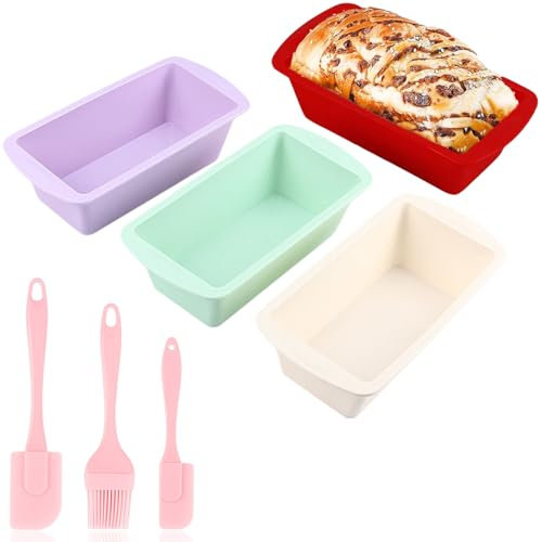 MAEXUS Lot de 4 moules à gâteau en silicone avec 3 spatules en silicone - Moule à gâteau pour desserts - Anti-adhésif - Idéal pour four et friteuse à air