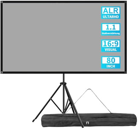 VISULAPEX 80 ALR Pantalla Proyector con Trípode, 16:9 Tela Proyector Portátil, para Interior y Exterior Cine en Casa Camping Eventos Recreativos