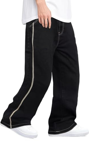 GINGTTO Vaqueros Hombre Baggy Jeans Holgados Pantalones Relaxed Fit Denim Pantalón Negro 34
