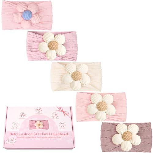 CÉLLOT 5Pcs Baby Flower Headbands Baby Girls Nylon Floral Hair Accessories