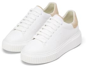 Marc OߴPolo Damen Sneaker flach aus Leder mit Plateau, Weiß (White Cotton/Light Dusty Sand), 40