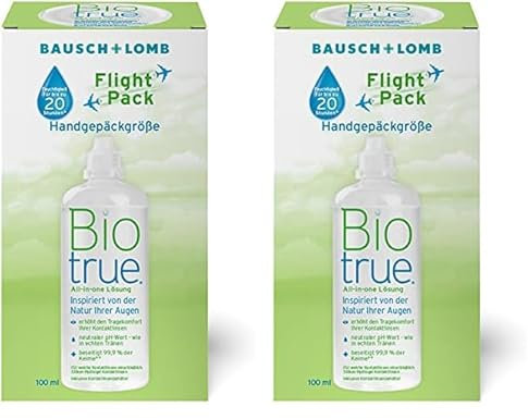 Bausch + Lomb Biotrue All-in-One Kontaktlinsenreiniger und Aufbewahrungslösung für weiche Kontaktlinsen Reise-Set, Flight Pack, 100 ml (Packung mit 2)