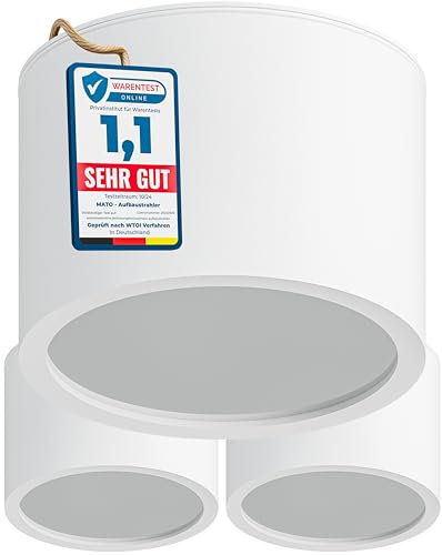MATO 3x Aufbauspot GX53 weiß - IP44 Spritzwassergeschützt - Ø80x60mm - Aufbaustrahler mit GX53 Fassung - Aluminium Deckenspots Aufputz 230V, Aufbau Spots Decke, Aufbauleuchte - ohne Leuchtmittel