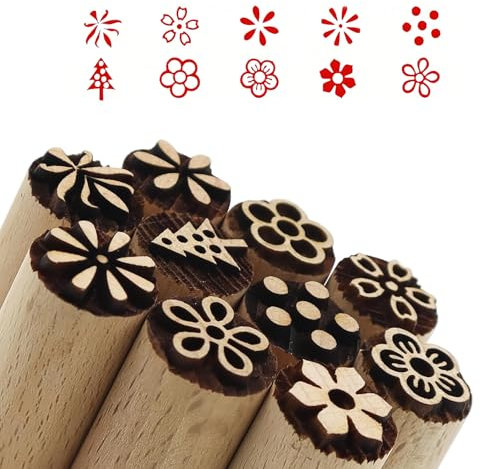 SHENGYIG 10 Pezzi Timbri per Argilla e Ceramica Timbri per Argilla in Legno Naturale Timbri in Legno Intagliati a Mano per Impasto Pasticceria Biscotti in Argilla Modellazione Fai da Te (5x1.5cm)