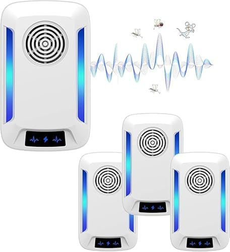 Ultraschall Schädlingsbekämpfer 4 Stück, Insektenschutzmittel Moskitoschutz Innenräumen Pest Repeller, Schädlingsbekämpfung Insekt gegen Moskito, Kakerlake, Mäuse, Spinnen, Fliegen
