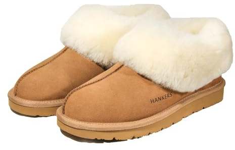 Hankers Sheepskin Slippers ladies, Australian Genuine Soft Sheepskin Boot Slipper for Women (Brown, Adult, Women, 6, Numeric, UK Footwear Size System, Medium)