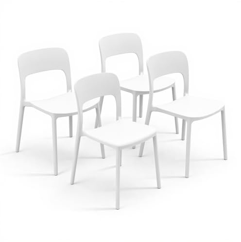 Arreditaly Set 4 Sedie Da Giardino In Polipropilene Impilabili Leggere E Resistenti Ideali Per Esterni Terrazze Giardini Bar Dehors Ristoranti 41 x 82,5 x 52 cm (Bianco)