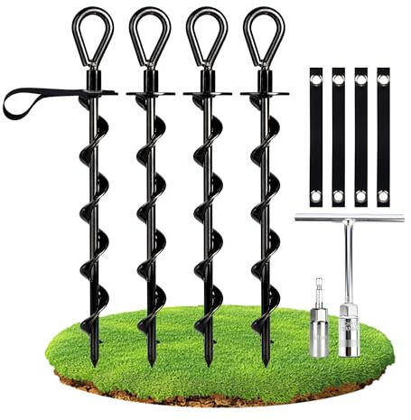Ancoraggio a Terra 36 cm, Picchetti a Vite in Acciaio da Avvitare, Ancoraggi al Suolo Heavy Duty per Trampolino, Tende, Altalene e Campeggio, Picchetti Tenda Antiruggine per Fissaggio Esterno,4