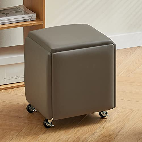 Set ottomano impilabile 5 in 1 con sedia a cubo e sgabelli con ruote, versatile panca ottomana grigia per soggiorno, camera da letto, sala da pranzo – Set di 5