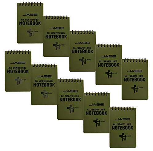 RETON 10 Pack Wasserdichte Notizblock, wasserdichtes Notebook, pocket notebook, oberste Spiralnotiz Raster Papier Notepad für Aktivitäten im Freien (Grün, 3,2 x 5,5)