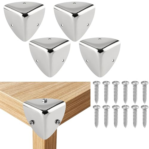 SAYAYO Protection Coin de Table Protection d'angle en Métal Antirouille Protecteur et Décoration Antichoc de Sécurité pour Tables et Meubles Pointus, 4 Pcs, Brossé, EBJ039-4P