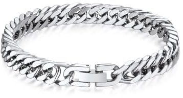 Bandmax Herren Armband Edelstahl Panzerarmband 8mm massive Kubanische Gliederarmband 19cm Männer schwere Panzerkette Armkette Silber Cuban Link Chain Bracelet Modeschmuck Accessoire für Jungen