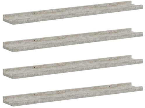 vidaXL Wall Shelves in Concrete Grey - Set of 4 - Durable MDF - Ideal for Home or Office Use - Easy Assembly and Cleaning