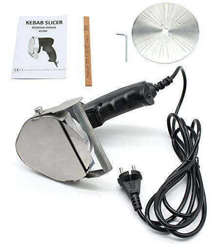 kangten Cortador de kebabschneider, 80 W, eléctrico, acero inoxidable, cuchillas de kebab, grosor de corte ajustable 1-8 mm, giroscopio para barbacoa, vacuno, pollo
