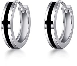 Immobird Creolen Schwarze 925 Sterling Silber Ohrringe Creolen Klein Kreuz Kreolen Unisex Damen Ohrringe Herren