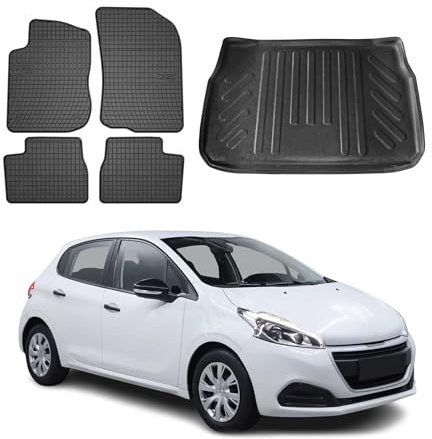 OMAC Fußmatten & Kofferraumwanne Set kompatibel mit Peugeot 208 2012-2019 Gummi TPE Schwarz 5X