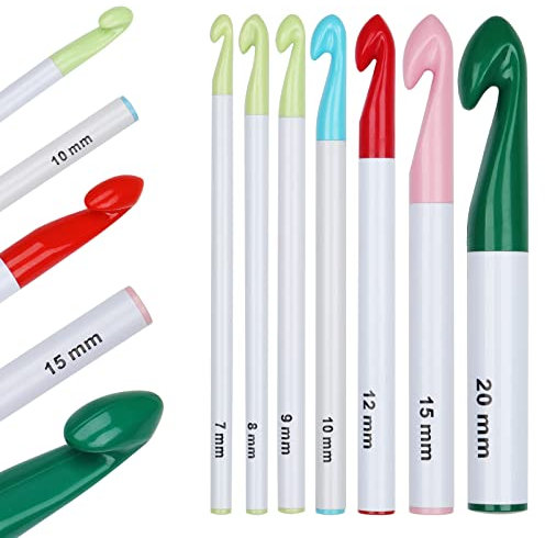 Aeelike Large Crochet Hook 20mm 15mm 12mm 10mm 9mm 8mm 7mm, Large Crochet Hooks Set for Chunky Yarn, Ergonomic Larger Size Crochet Hooks Set for Beginners Adults, Plastic Big Crochet Hooks for Blanket