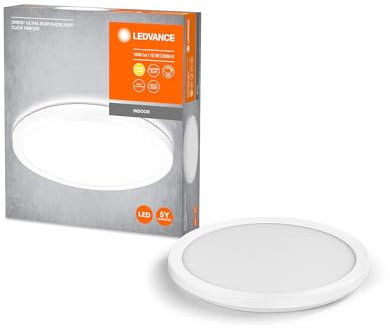 LEDAVANCE ORBIS Ultra Slim Deckenleuchte 235mm, weiß, 15W, 1640lm, homogenes, warmweißes Licht (3000K) + Hintergrundlicht, dreistufige Dimmbarkeit über Wandschalter, ultraflach, Schutzklasse IP20