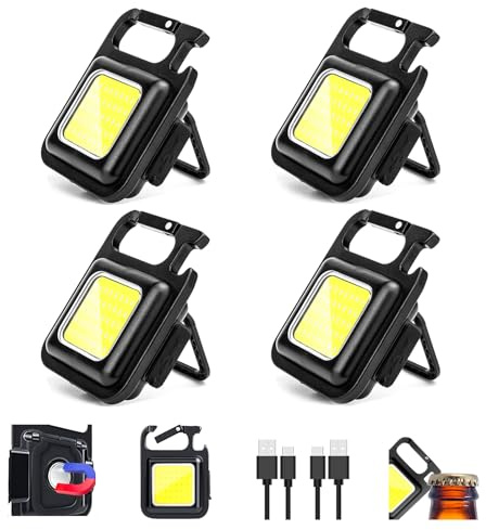 MAKDAK COB Rechargeable Keychain Flashlight 4Pack, High Lumen Super Bright LED Work Light with Magnet,Clip,Bottle Opener for Dog Walking,Car Repair, Emergency,Camping,EDC