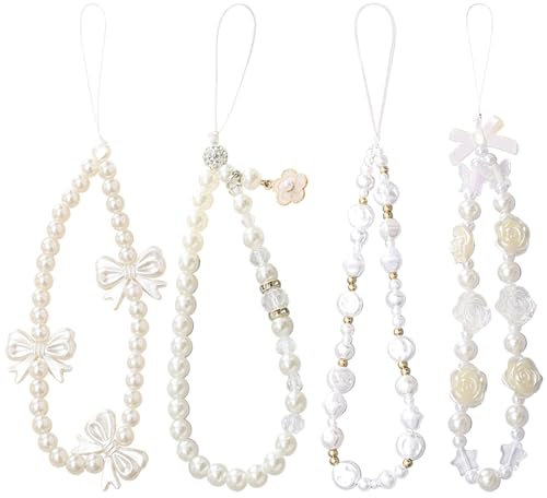 DKDDSSS 4 Piezas Colgante de Mano para Móvil, Cuerda Para Movil, Cordón de Teléfono con Cuentas de Acrílico, Correa De Muñeca con Cordón para Teléfono, Colgante Movil