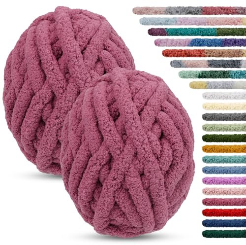 LEREATI 2 Stränge Armstricken Wolle für Decke Stricken 2cm x 25.6m Chenille Wolle zum Häkeln 226g Handstrickgarn Chunky Yarn, Dicke Schlauchgarn zum Handstricken Decken, Tasche, Haustier Bett
