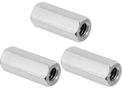 PATIKIL 1/4-20 UNC 304 rostfritt stål sexkantiga kopplingsmuttrar, 3 stycken 1,18/30 mm lång mutter gänghylsa sexkantmutter rostfritt stål kopplingsmutter gängmuffe gänginsats, silverton