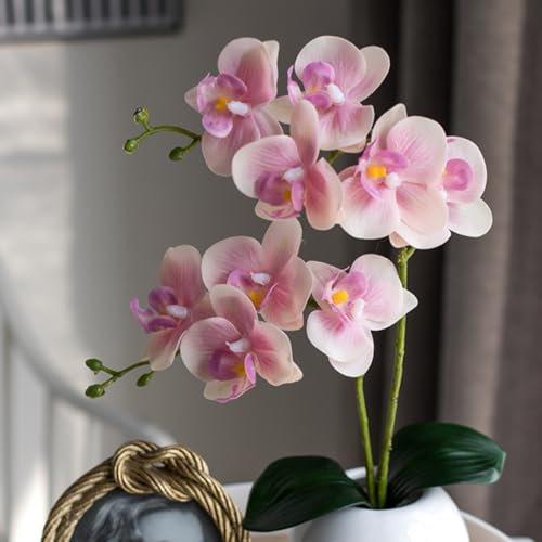 KARLOR Artificial Orchid Flowers, 2 Bundles Artificial Flowers Set, Artificial Flowers, Art Orchid Blossoms with Leaves for Table Decoration, Home Decor, Office, Wedding Party Decoration (Light Pink)