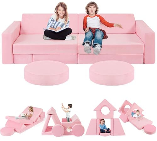 Spielsofa für Kinder, Modulares Kinder Sofa Couch, Vielseitige über 500 Frei Baubare DIY-Festungen zum Spielen,Kreativität,Schlafen, Abnehmbar Spielsofa für Kinder für Spielzimmer,Schlafzimmer Möbel