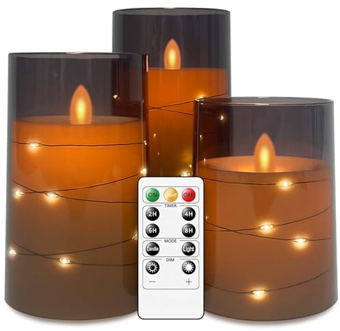 salipt Candele LED con Glass Effect, Fiamma Oscillante, Candela a Batteria Senza Fiamma con Timer e Telecomando, Candele Elettriche, Set di 3, Diametro 7.6 cm, Altezza 10.2 12.7 15.3 cm
