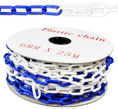 Vigil Plastic Barrier Chain for Safety Control - Barrier Fencing for Queue Management - Chain Link Fencing for Temporary Barriers - Safety Barrier with High Visibility - 25m - Blue & White