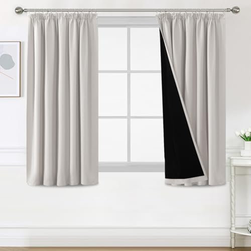 H.Versailtex 100% Blackout Curtains for Bedroom, Pencil Pleat Black Out Living Room Curtains Super Soft Thermal Insulated Curtain Pair Panel with Tiebacks, W46x L54 Inch, 2 Panels, Pumice Stone