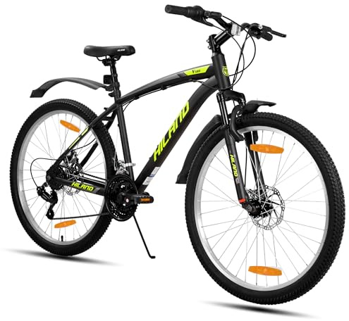 Hiland Mountainbike 27,5 tum, 18 växlar män och kvinnor MTB med dubbla skivbromsar, 26 tums mountainbike för vuxna med fjädergaffel, MTB för män och kvinnor, gul