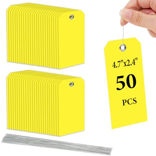 Flintronic 50st Etiketter för Prismärkning i Plast, Prisetiketter med Tråd, Vattentäta Styrda Etiketter, Skrivbara Prisetiketter för Kläder, Smycken, Presenter