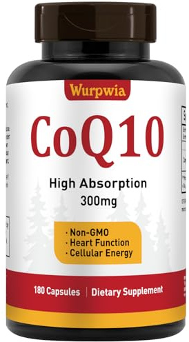CoQ10 300mg - 180 Capsules - High Absorption - Non-GMO - Gluten-Free - Coenzyme Q10 Supplement - CoQ10 Capsules