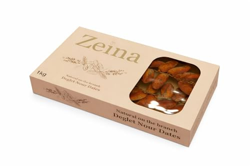 Zeina Deglet Nour Dates Natural On The Branch 1kg – Premium Tunisian Dried Dates, Gluten Free and Vegan – Ideal for Ramadan and Everyday Snacking