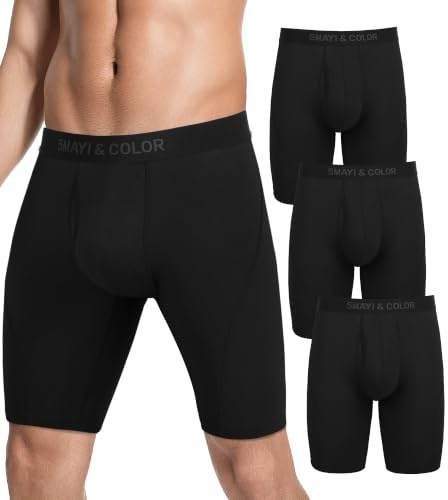 5Mayi 9inch Mens Long leg Underwear Anti Chafe Boxers Mens | 3-Pack Cotton Tag-free Open-fly Anti Chafe Long Leg Sport Work S-XXL