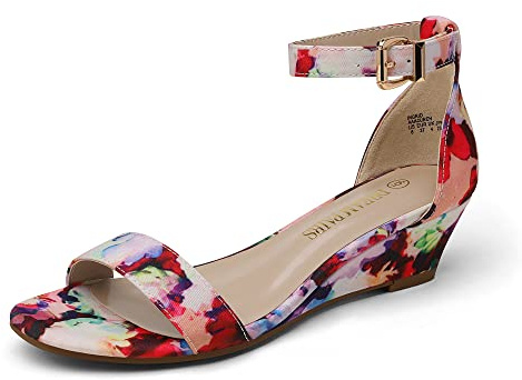 DREAM PAIRS Women's Low Heel Wedge Sandals,Floral,8