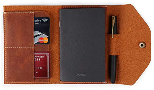 Londo Äkta läderportfölj med anteckningsblock och snäppstängning (kamel, liten), OTTO410