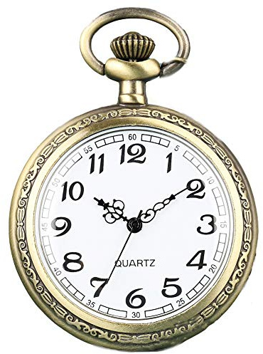 WONOLO Vintage Steel Quartz Pocket Watch Classic Fob Pocket Watch with Short Chain for Men Women - Gift for Birthday Anniversary Day Christmas Fathers Day