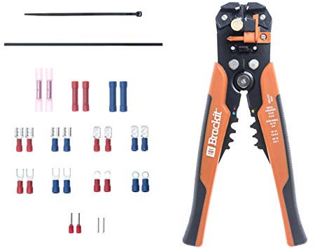 Brackit 231 Piece 3 in 1 Automatic Wire Stripper, Crimper and Cutter Set – Self-Adjusting Setting; Includes Lugs, Plugs, Blade Terminals and Crimp Connectors