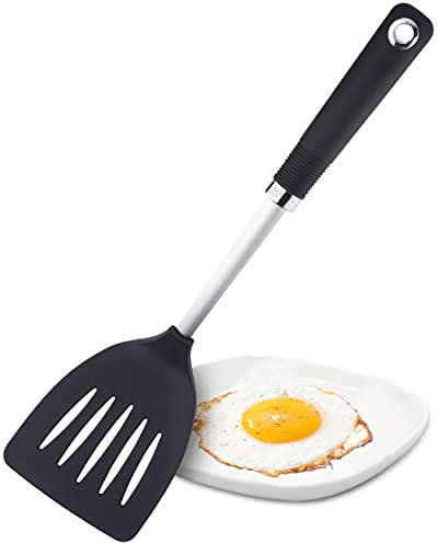 Sabatier Professional Nylon Slotted Turner - Non-Scratch Spatula for Non-Stick Pans. Stainless Steel Construction & Soft Grip Handle. Burger Flipper, Fried Egg Turner. 25 Year Guarantee.