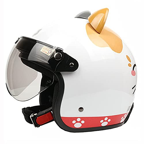 MRDAER Motorrad Retro Helm mit Katzenohren für Mädchen und Frauen Motorrad Jethelm Klassischer Vintage Open Face Moped Street Helm für Jungen Herren, ECE Approved (54-60cm)